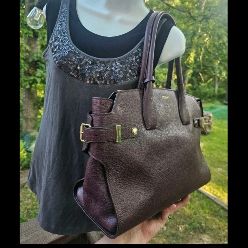 Henri Bendel Carlyle Purple Pebbled Leather Satchel